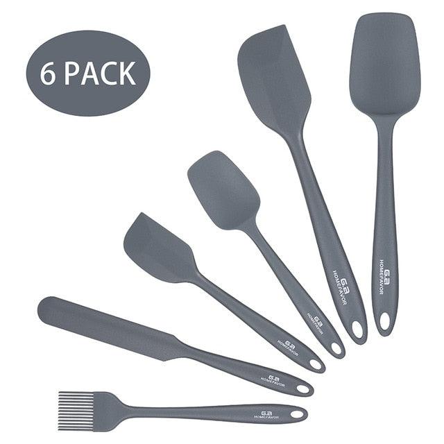 6 Pcs Kitchen Utensils Set - Kitchenware Spatula Spoon Scraper Brush BBQ Tools Silicone Baking Cooking Accessories (AK4)(1U61)