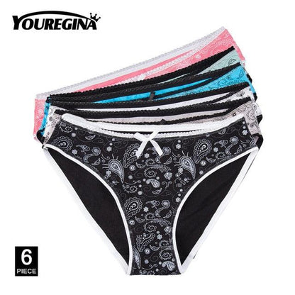 Underwear women sexy lace panties solid cotton girls briefs plus size  female lingerie 6 pcs/set