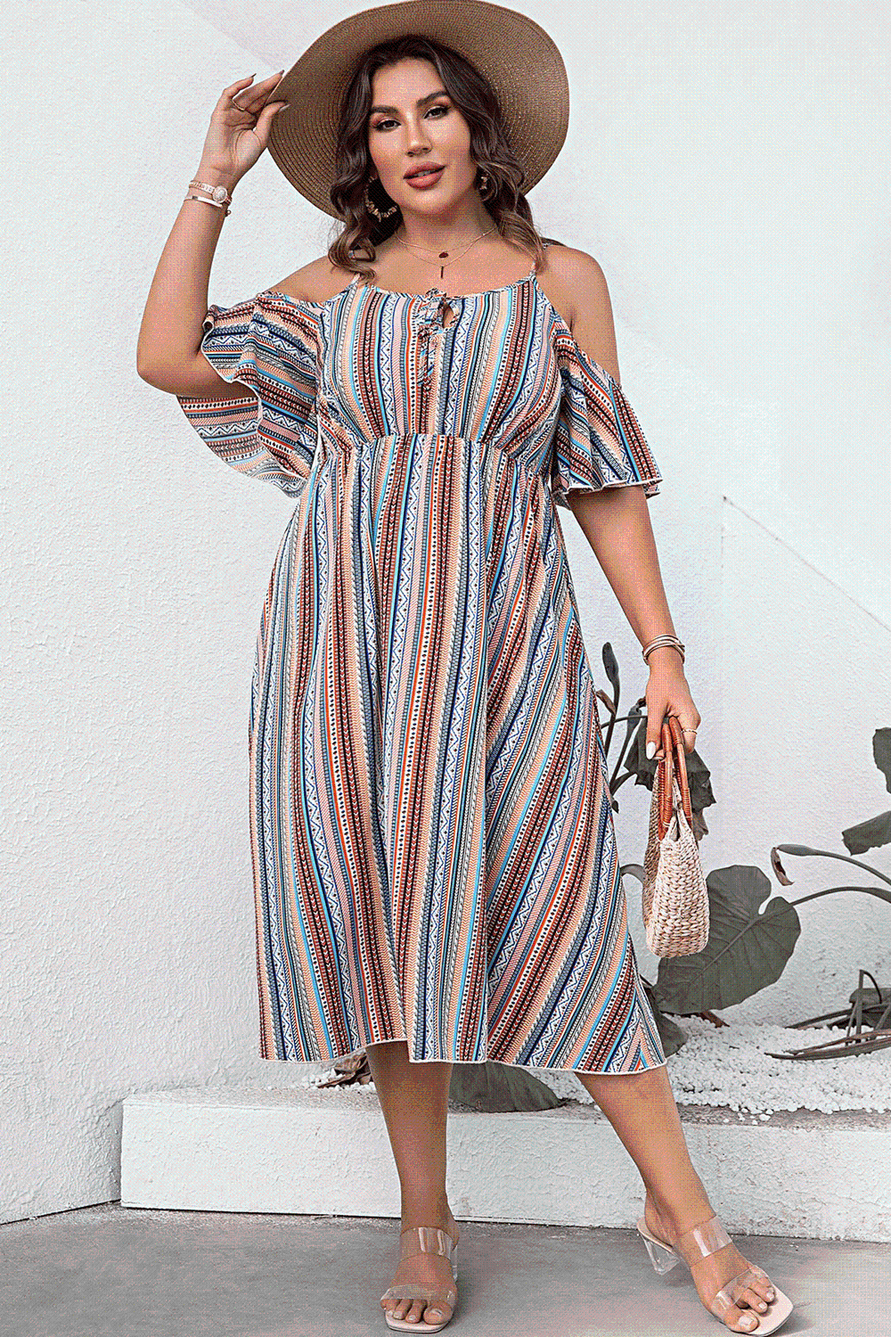 Plus Size Striped Cold-Shoulder Dress (MWBT) T - Deals DejaVu