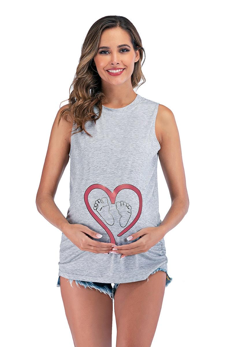 Lovely Funny LOVE Baby Printed Maternity Shirt - Sleeveless Vest Tank Tops - Pregnant Women Summer Casual Pregnancy Tees(Z1)(F4)