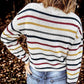 Striped Round Neck Ribbed Trim Sweater