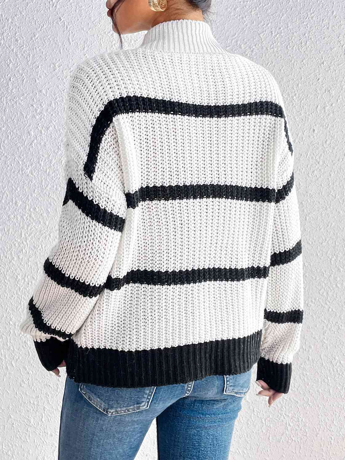 Striped Mock Neck Sweater - Deals DejaVu