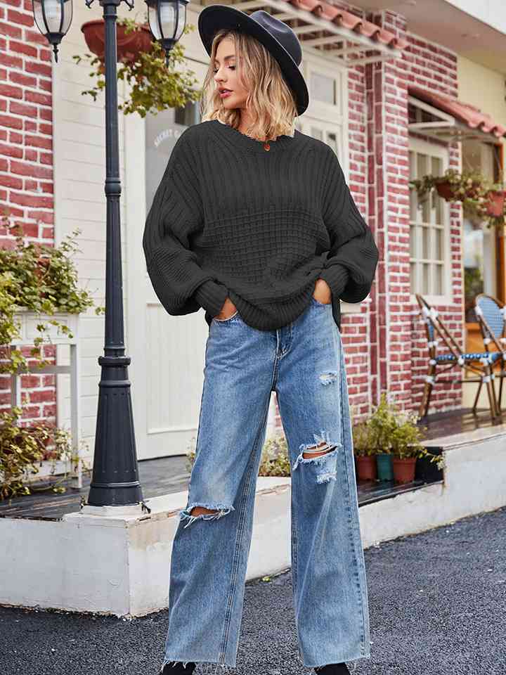 Round Neck Dropped Shoulder Sweater - Deals DejaVu