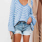 Striped Drop Shoulder V-Neck Sweater - Deals DejaVu