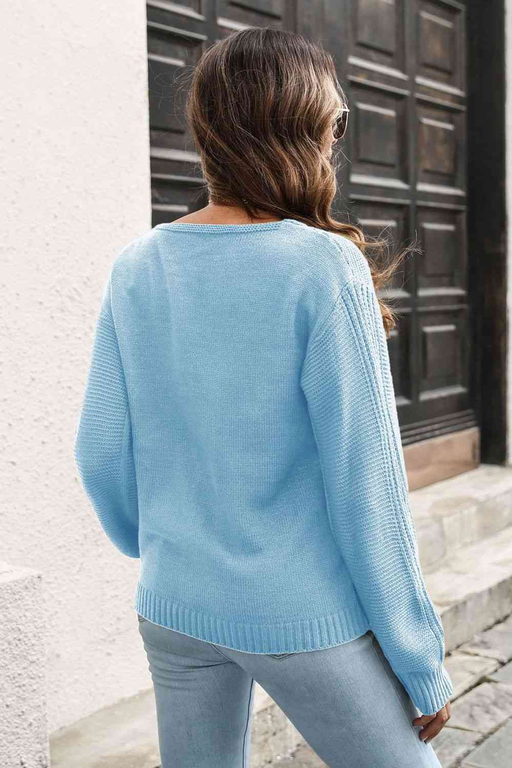 Ribbed Scoop Neck Long Sleeve Pullover Sweater - Deals DejaVu