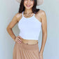 Doublju Comfort Princess Full Size High Waist Scoop Hem Maxi Skirt in Tan