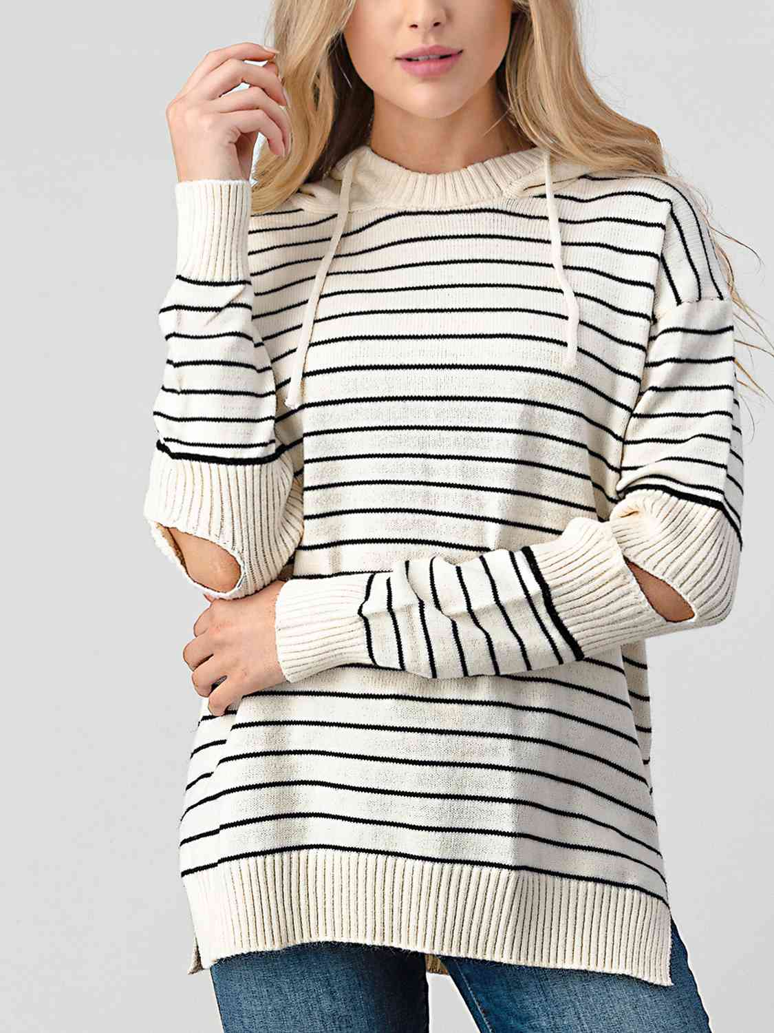 Striped Cutout Slit Sweater - Deals DejaVu