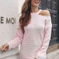 Ribbed Cold Shoulder Round Neck Pullover Sweater - Deals DejaVu