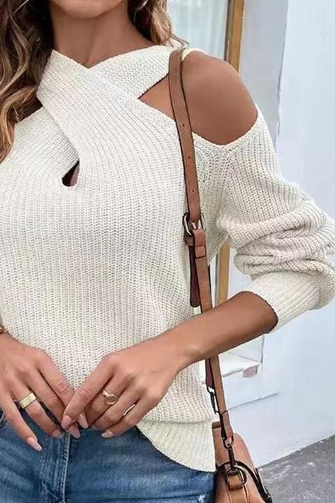 Crisscross Cold-Shoulder Sweater - Deals DejaVu