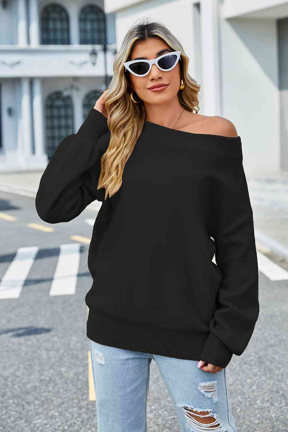 Long Sleeve Ribbed Trim Sweater - Deals DejaVu