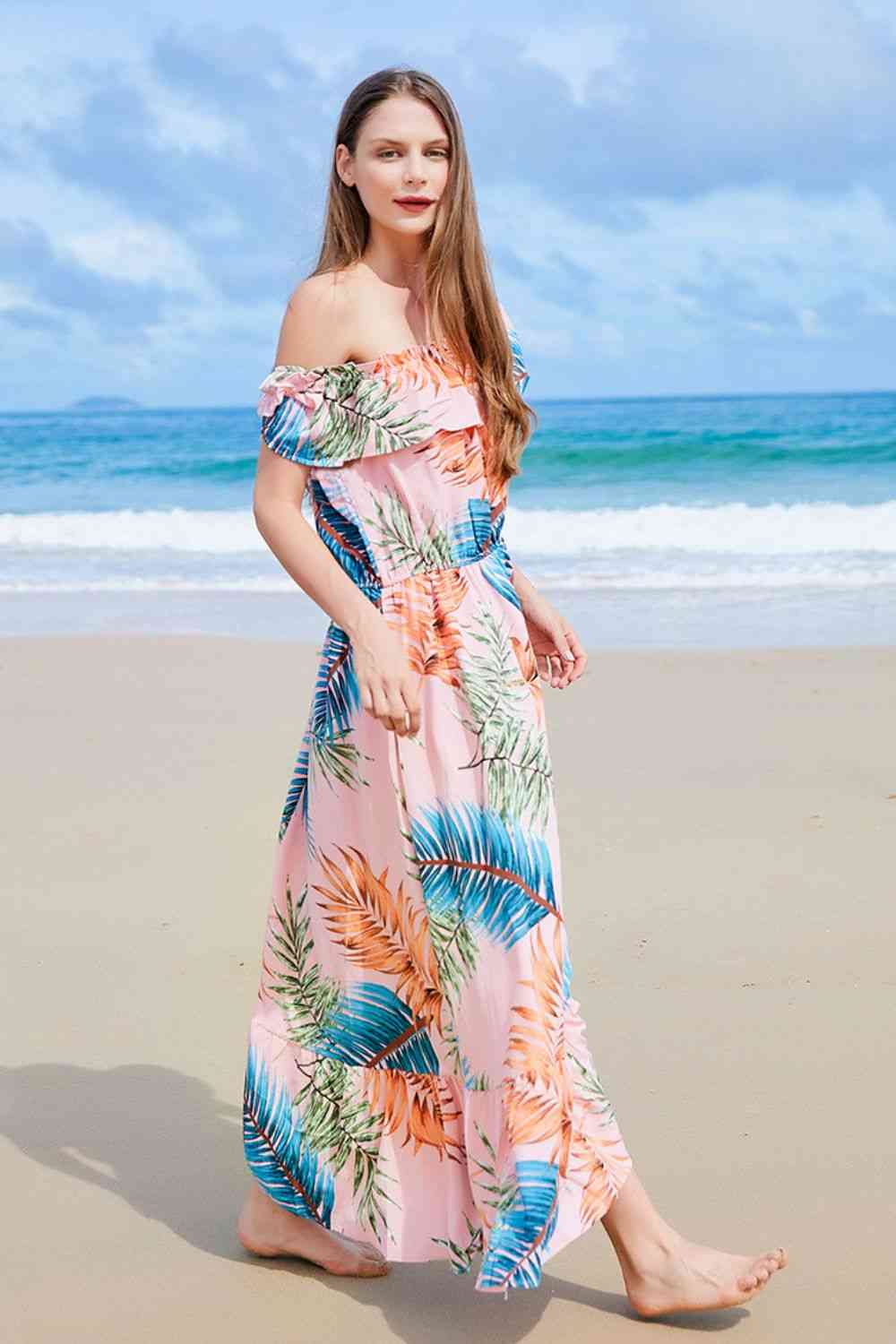 Full Size Ruffled Off-Shoulder Flutter Sleeve Maxi Dress (BWMT) T - Deals DejaVu