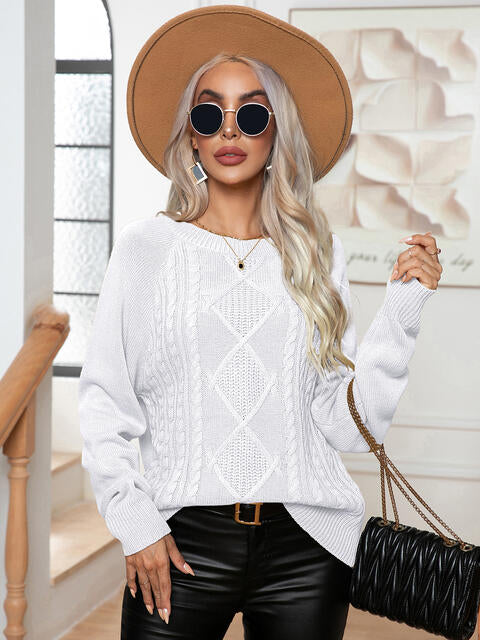 Cable-Knit Long Sleeve Sweater - Deals DejaVu