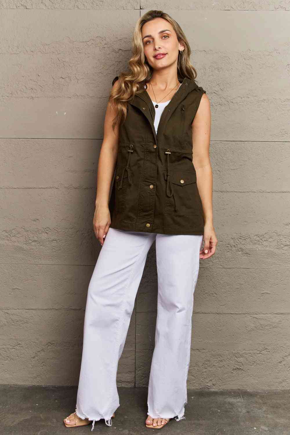 Zenana More To Come Full Size Military Hooded Vest - Deals DejaVu