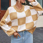 Checkered Exposed Seam Drooped Shoulder Sweater - Deals DejaVu