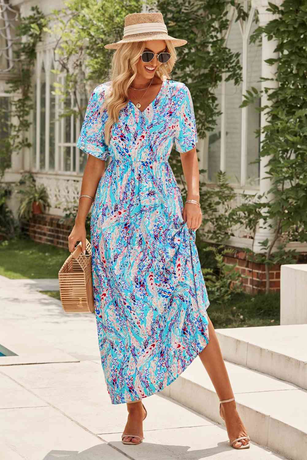 Multicolored V-Neck Maxi Dress (BWMT) T - Deals DejaVu