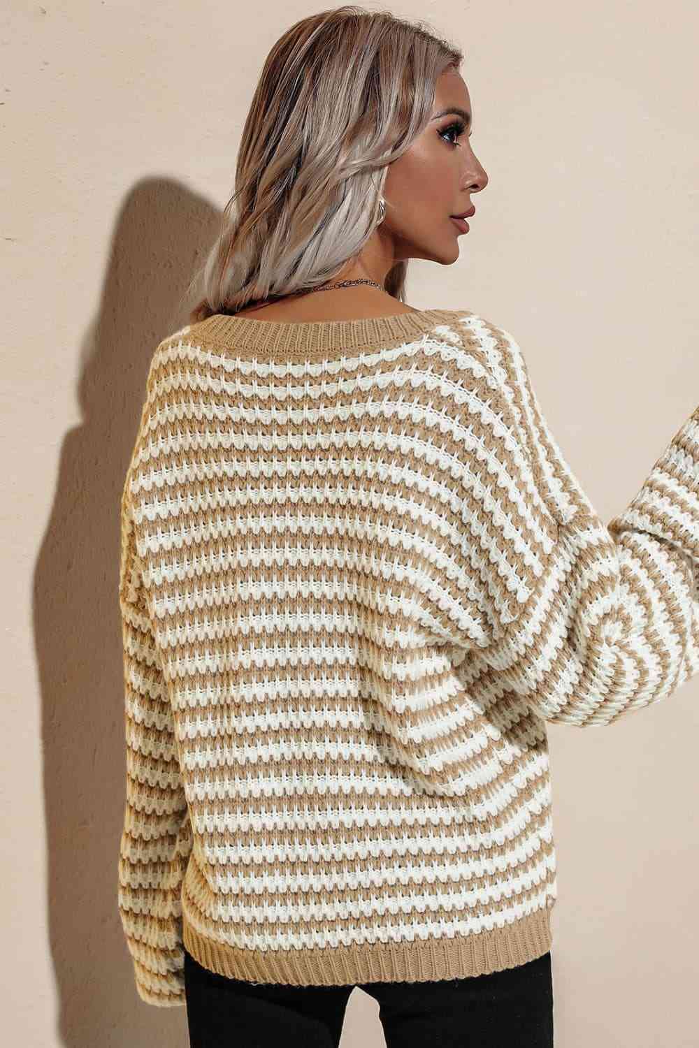 Striped Dropped Shoulder Sweater - Deals DejaVu