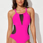 Spliced Mesh Halter Neck One-Piece Swimsuit (TB10D) T