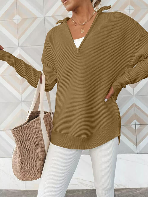 Half Zip Long Sleeve Knit Top - Deals DejaVu