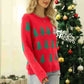Christmas Tree Round Neck Ribbed Trim Sweater - Deals DejaVu