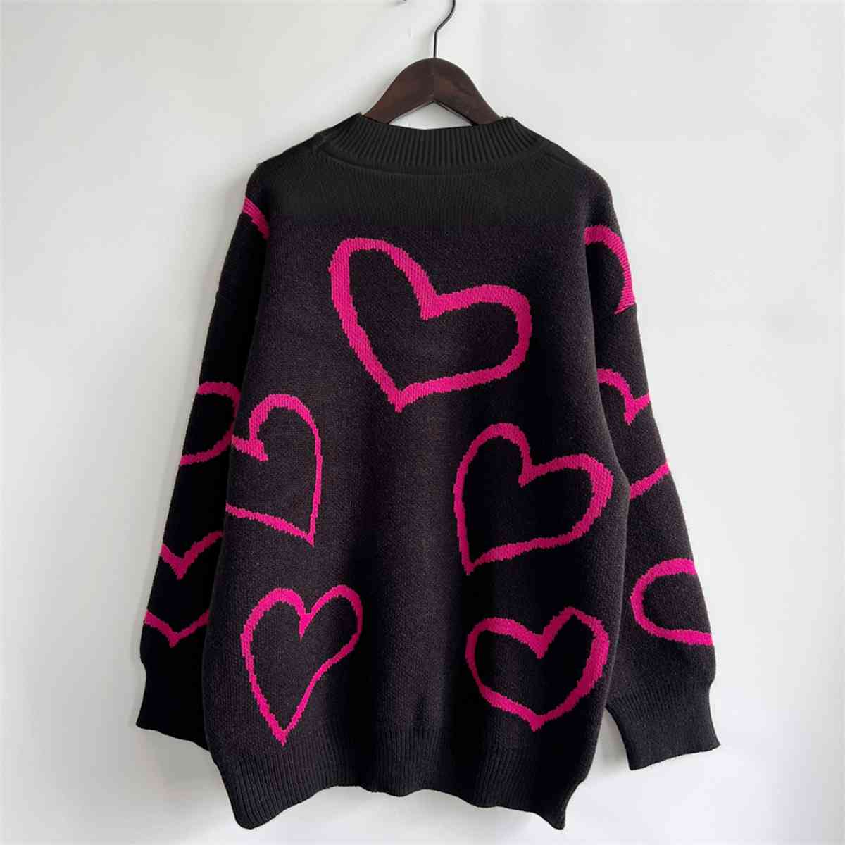 Heart Pattern Long Sleeve Sweater - Deals DejaVu