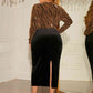 Plus Size Surplice Neck Long Sleeve Slit Dress