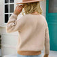 Chevron Ribbed Trim Dropped Shoulder Knit Pullover
