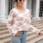 Round Neck Flower Pattern Dropped Shoulder Pullover Sweater - Deals DejaVu