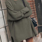 Openwork Round Neck Long Sleeve Slit Sweater