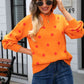 Woven Right Polka Dot Round Neck Dropped Shoulder Sweater