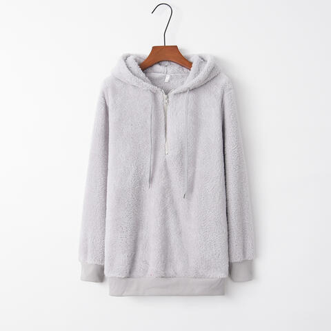 Quarter-Zip Drawstring Teddy Hoodie (BFD) T - Deals DejaVu