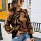 Printed Round Neck Long Sleeve Sweater - Deals DejaVu