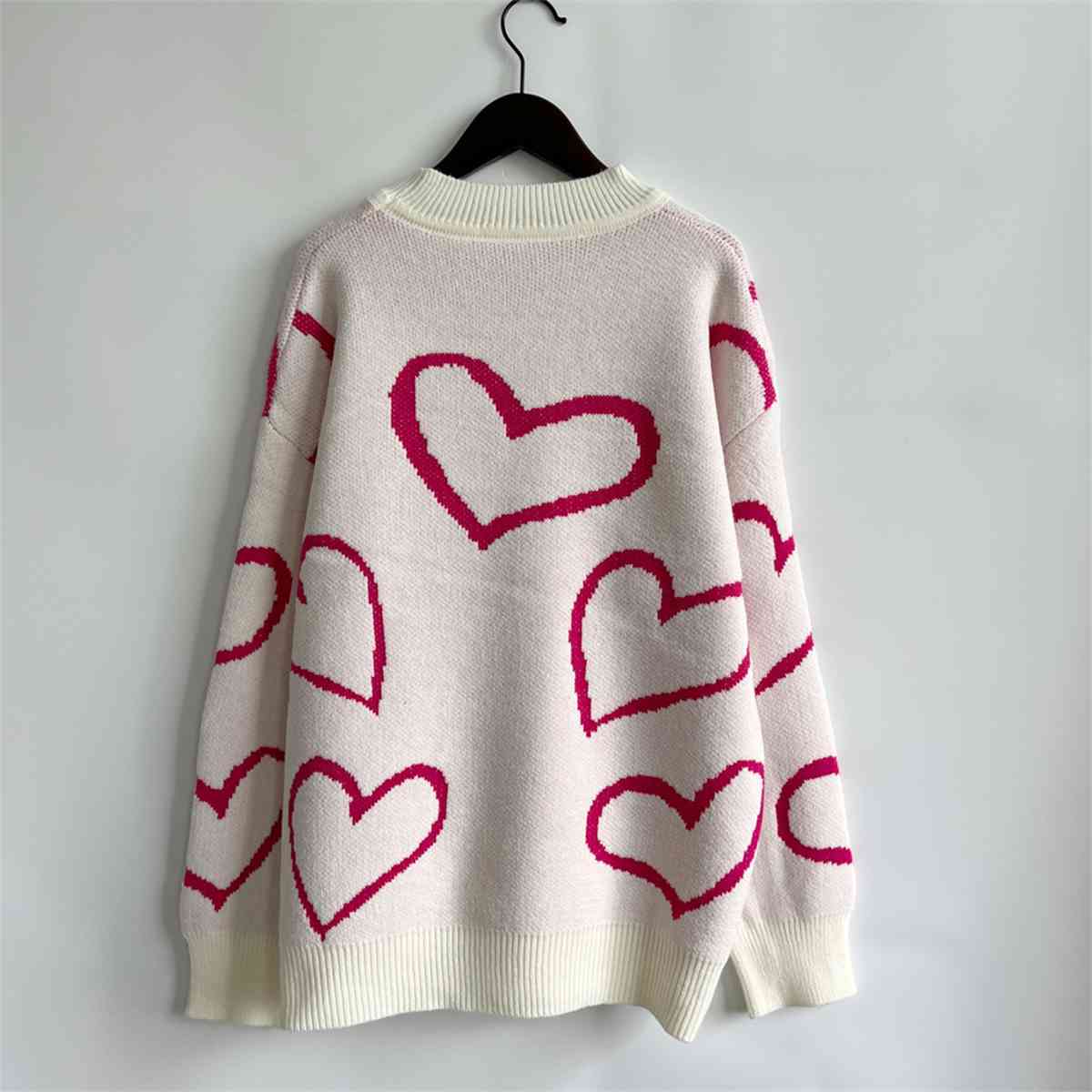 Heart Pattern Long Sleeve Sweater - Deals DejaVu