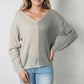 Contrast Color V-Neck Long Sleeve Pullover Sweater