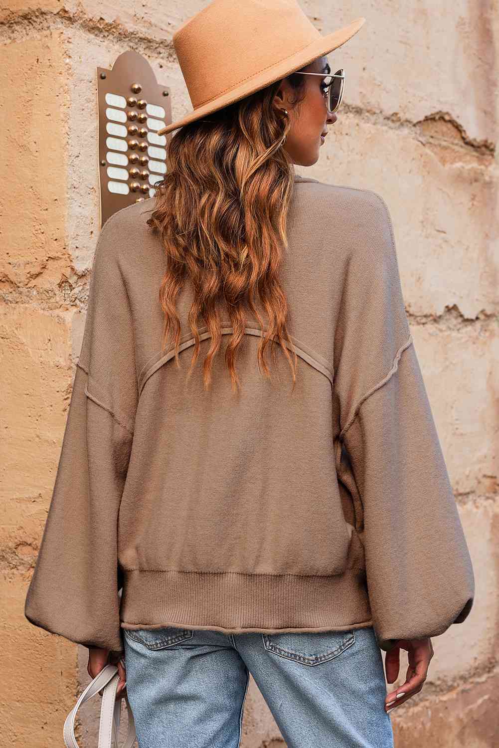 Round Neck Dropped Shoulder Sweater - Deals DejaVu