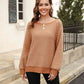 Round Neck Ribbed Trim Sweater - Deals DejaVu
