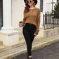 Round Neck Long Sleeve Waffle-Knit Sweater - Deals DejaVu