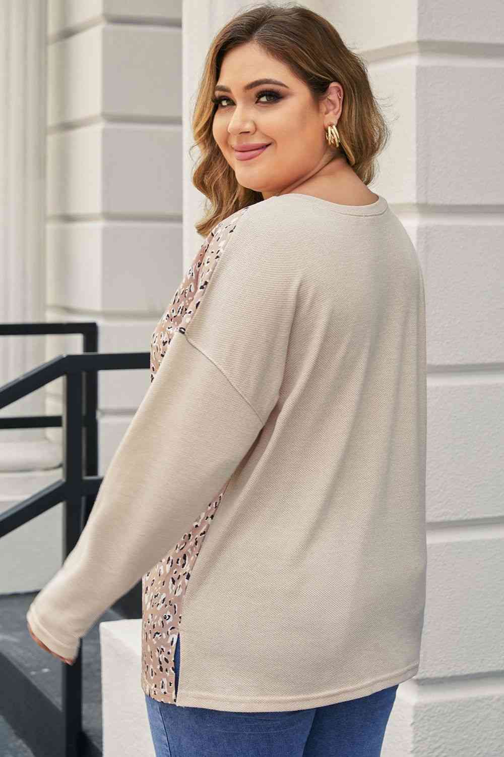 Plus Size Multicolor V-Neck Dropped Shoulder Sweater - Deals DejaVu