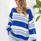 Striped V-Neck Dropped Shoulder Sweater