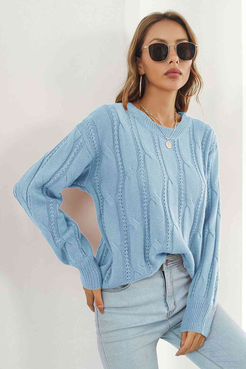 Round Neck Long Sleeve Sweater - Deals DejaVu