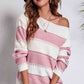 Striped Boat Neck Dropped Shoulder Sweater
