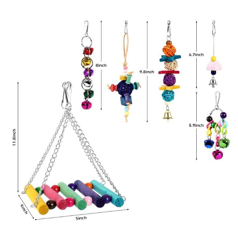6Pcs/Set Bird Parrot Toys Wooden Hanging Swing Hammock Climbing Ladders Perches (8W4)(F76)