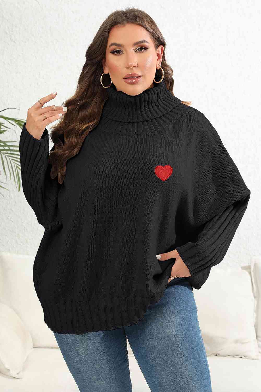 Plus Size Turtle Neck Long Sleeve Sweater - Deals DejaVu