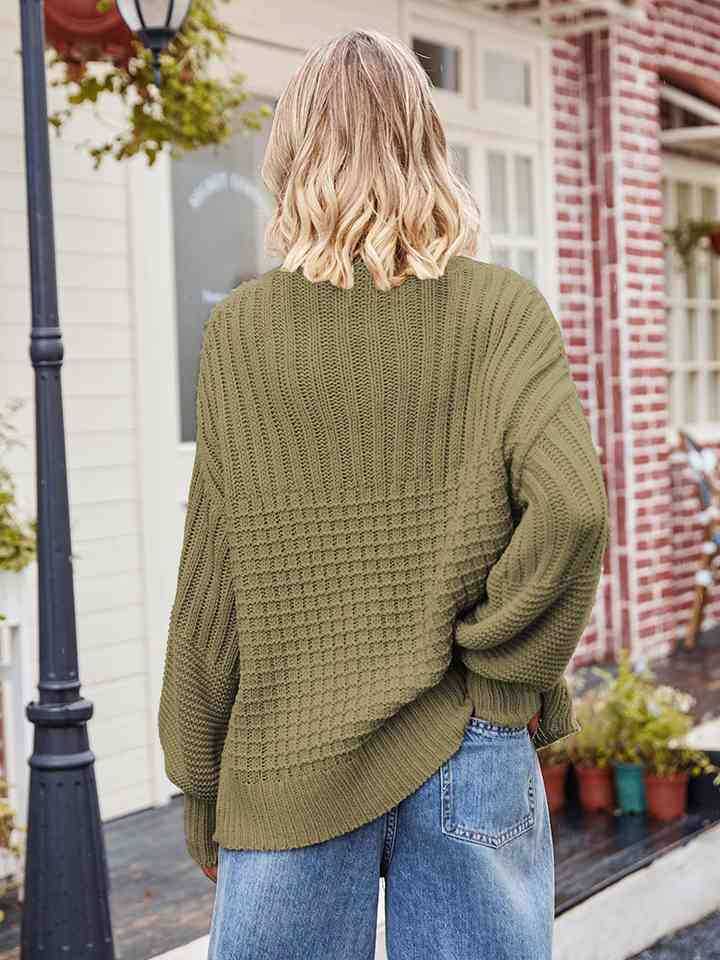 Round Neck Dropped Shoulder Sweater - Deals DejaVu