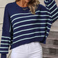 Striped Dropped Shoulder Round Neck Pullover Sweater - Deals DejaVu