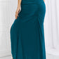 White Birch Full Size Up and Up Ruched Slit Maxi Skirt in Teal (TB7) T