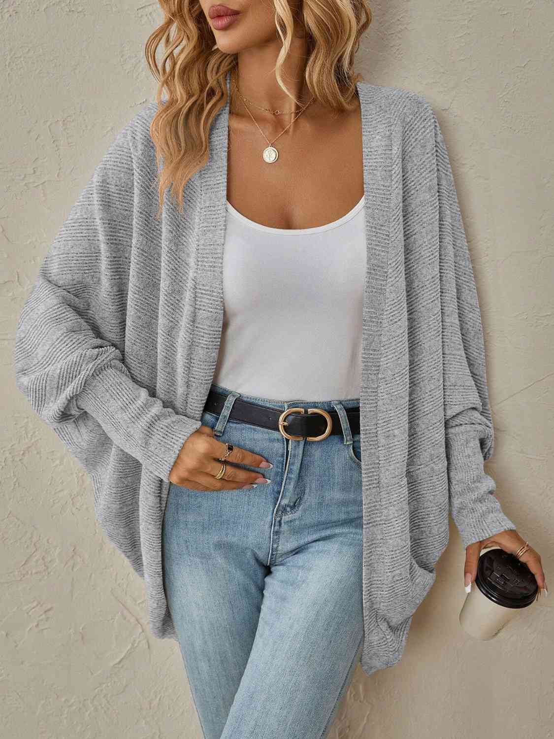 Open Front Dropped Shoulder Cardigan (BFD) T - Deals DejaVu