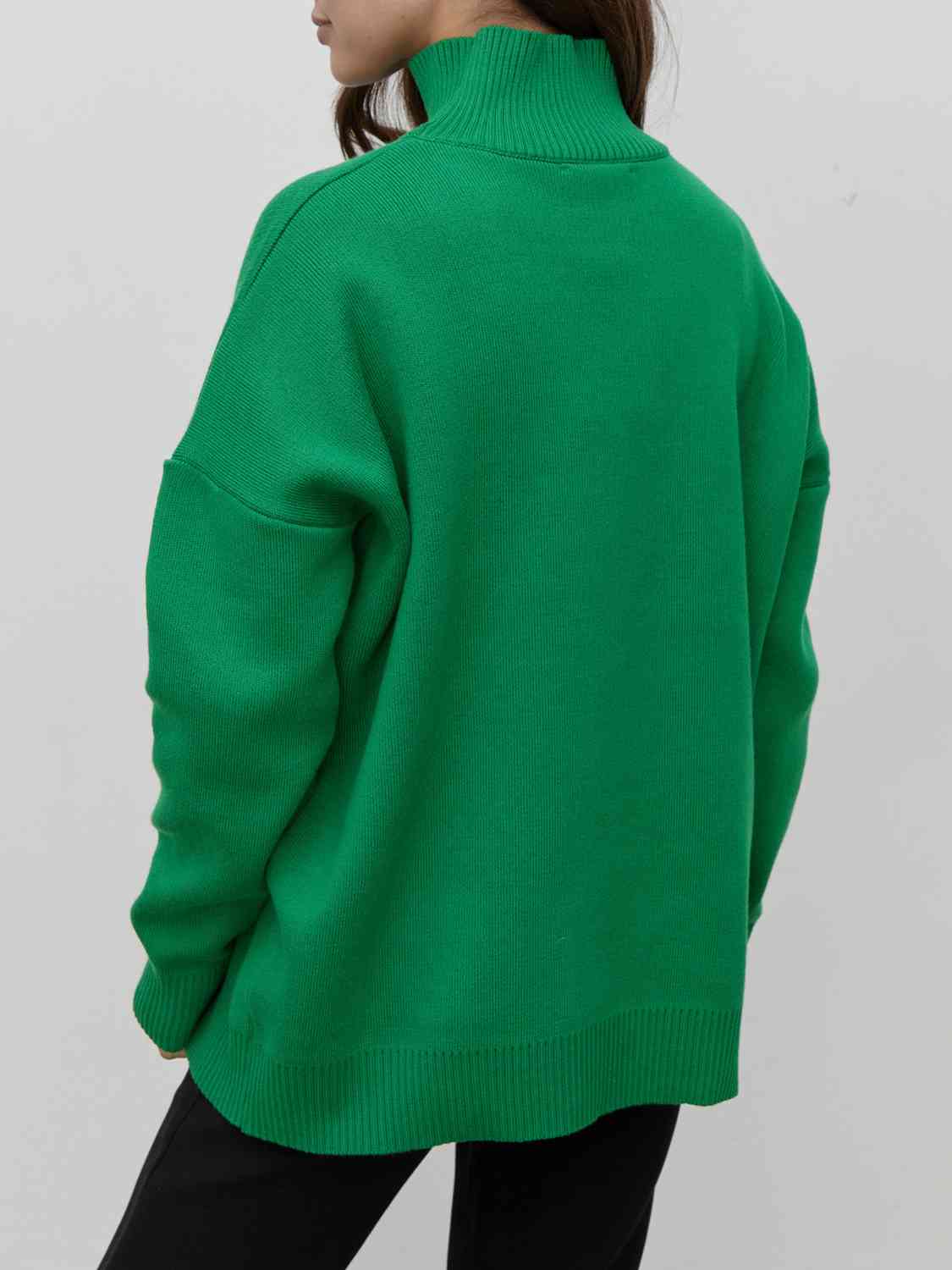 Mock Neck Dropped Shoulder Sweater - Deals DejaVu