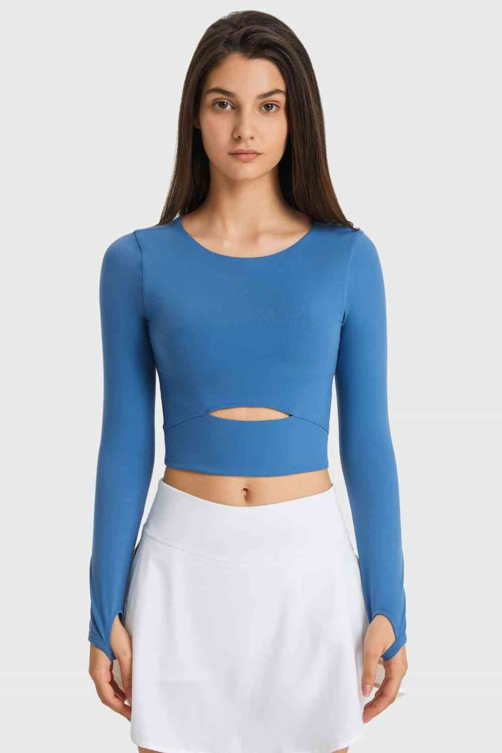 Cutout Long Sleeve Cropped Sports Top