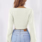Bow V-Neck Long Sleeve Cropped Sweater