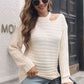 Ribbed Cold Shoulder Round Neck Pullover Sweater - Deals DejaVu